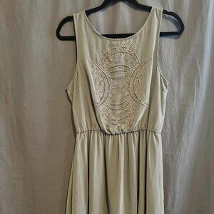 H&M grey sheer-back mini-dress empire waist embroidery US 10